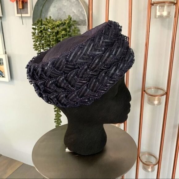 Vintage Union Made Toque Ribbon Wrapped Hat Blue main image 5